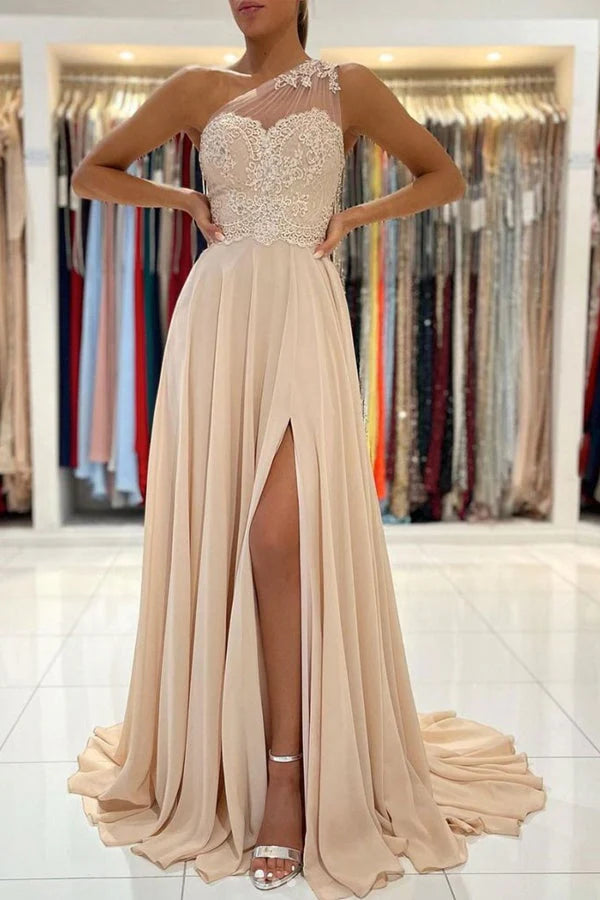 One Shoulder Long Prom Dress Charming Sparkle Open Back Prom Dresses
